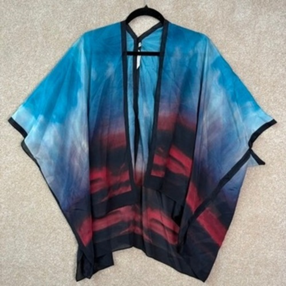 SOFT SURROUNDINGS Kimono Women's S/M 100% Silk Abstract Sheer Wrap Coverup $119